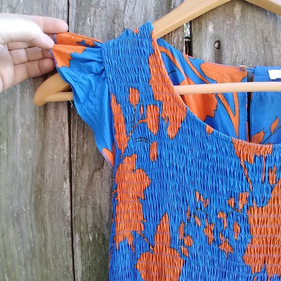 Anthropologie Abel the Label Blue Charlie Orange Floral Maxi Dress Size S NP$178 - Picture 6 of 8